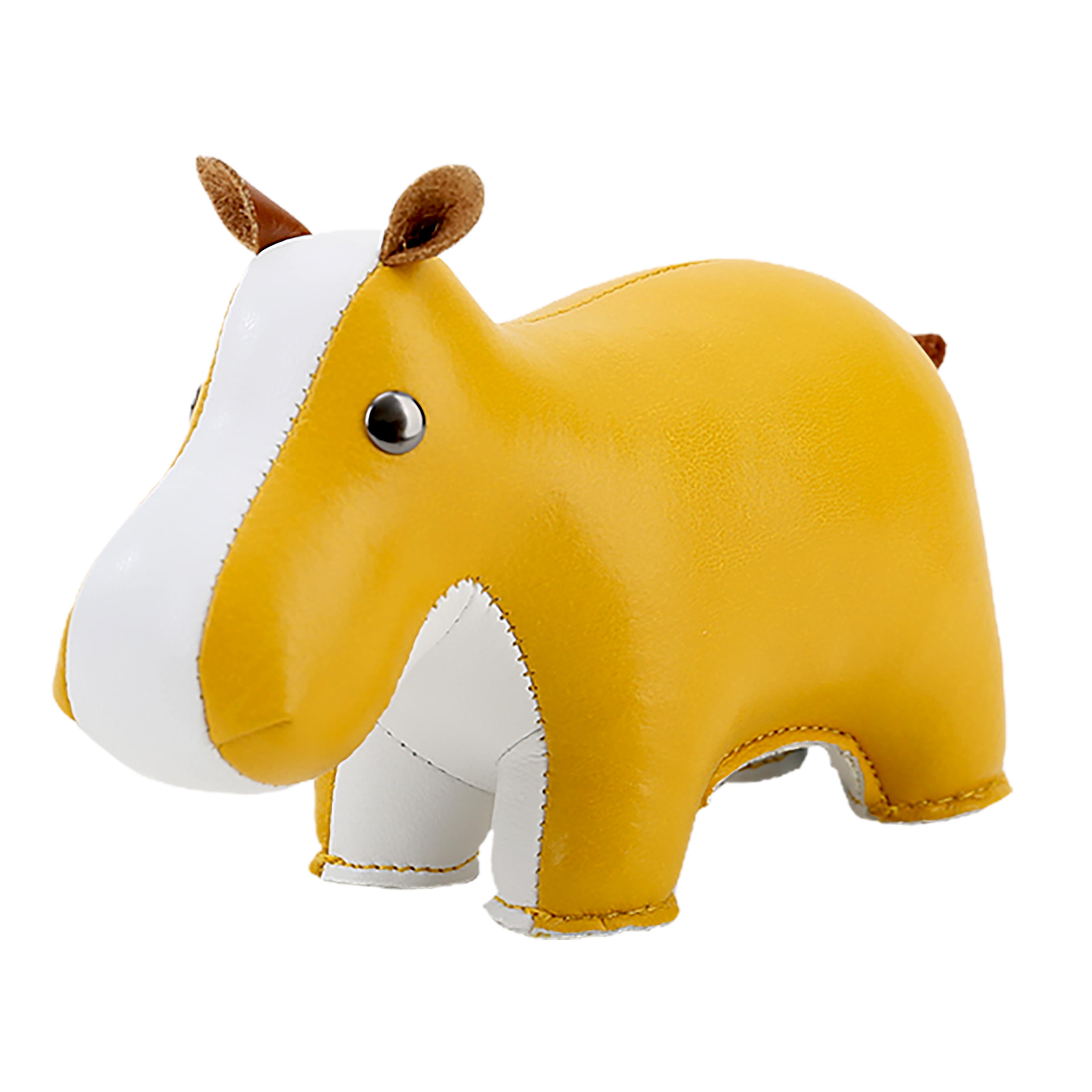 Zuny Classic Hippo Paperweight, Ochre Yellow + White