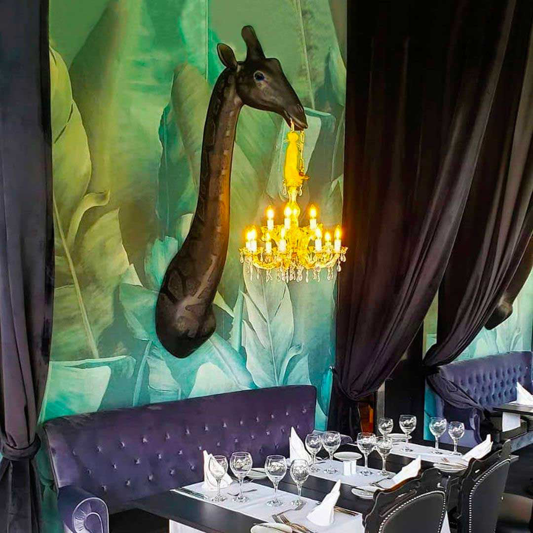 Black Giraffe In Love Wall Lamp